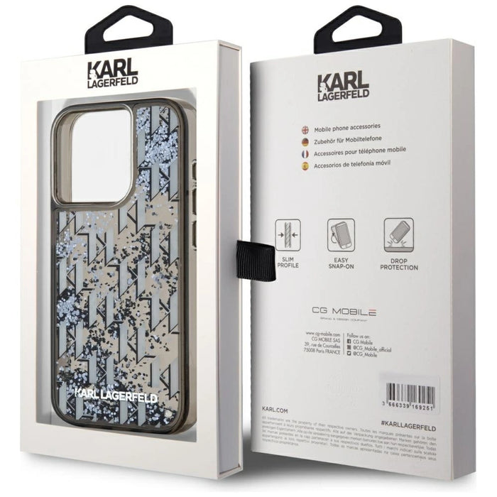 Karl Lagerfeld Liquide Glitter Monogram Gradient iPhone 15 Pro Max Case - Black
