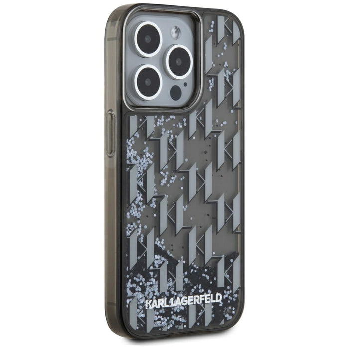 Karl Lagerfeld Liquide Glitter Monogram Gradient iPhone 15 Pro Max Case - Black