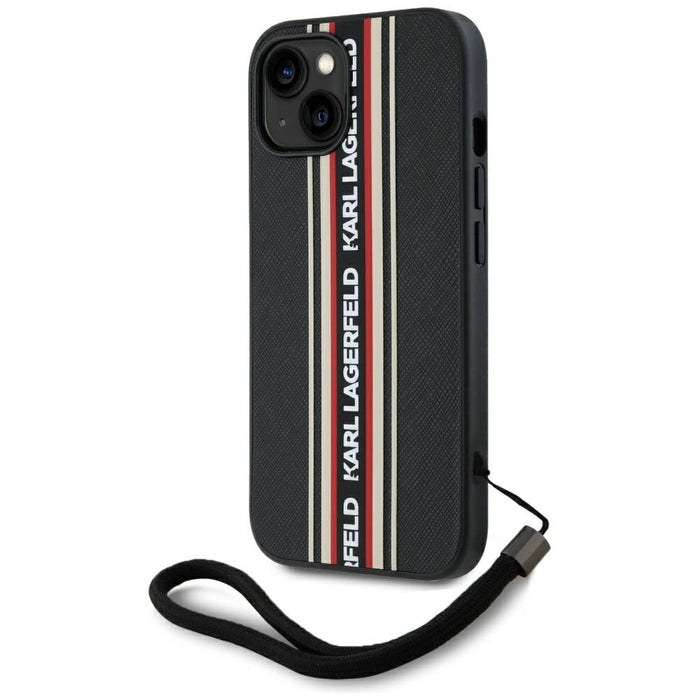 Karl Lagerfeld Saffiano Athleisure Stripes Cord iPhone 15 Case - Red