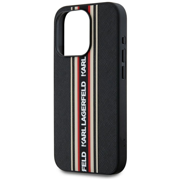 Karl Lagerfeld Saffiano Athleisure Stripes Cord iPhone 15 Pro Case - Red