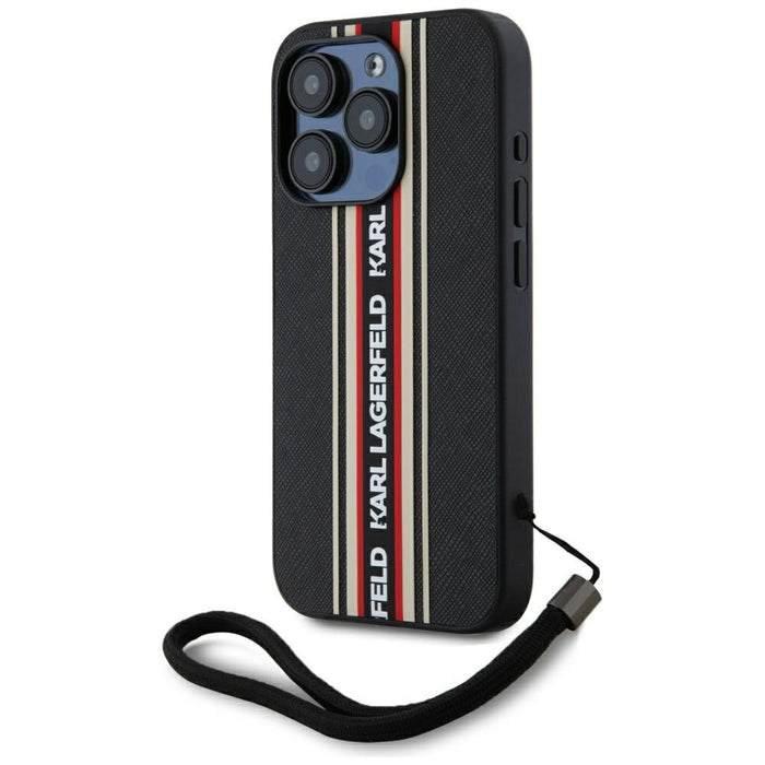 Karl Lagerfeld Saffiano Athleisure Stripes Cord iPhone 15 Pro Max Case - Red