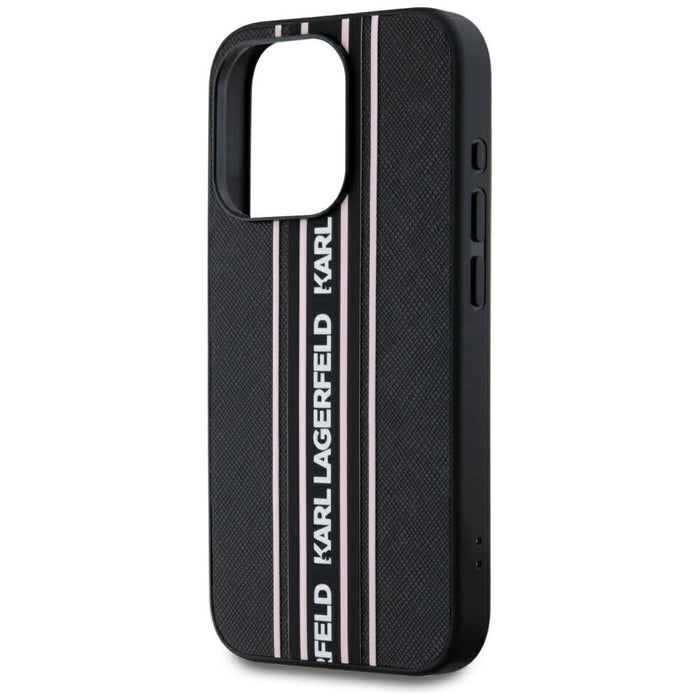 Karl Lagerfeld Saffiano Athleisure Stripes Cord iPhone 15 Pro Case - Pink