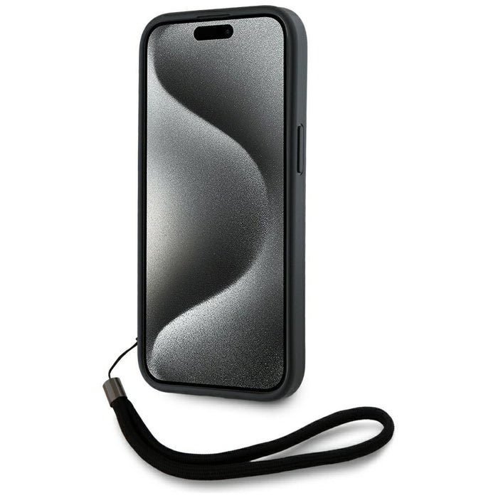 Karl Lagerfeld Saffiano Athleisure Stripes Cord iPhone 15 Case - Pink