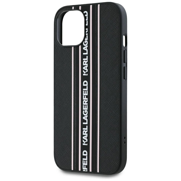 Karl Lagerfeld Saffiano Athleisure Stripes Cord iPhone 15 Case - Pink
