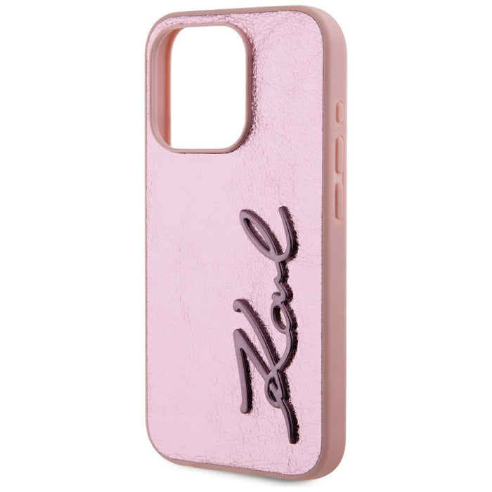 Karl Lagerfeld Wrinkled Metal Signature iPhone 15 Pro Max Case - Pink