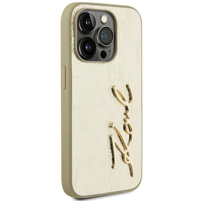 Karl Lagerfeld Wrinkled Metal Signature iPhone 15 Pro Max Case - Gold