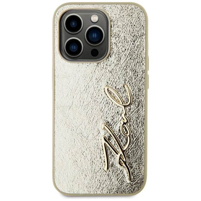 Karl Lagerfeld Wrinkled Metal Signature iPhone 15 Pro Max Case - Gold