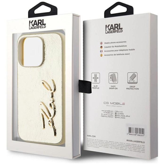 Karl Lagerfeld Wrinkled Metal Signature iPhone 15 Pro Max Case - Gold