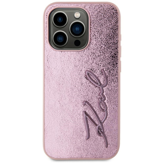 Karl Lagerfeld Wrinkled Metal Signature iPhone 15 Pro Case - Pink