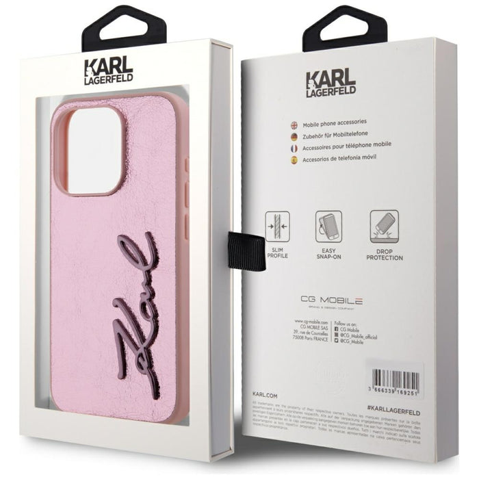 Karl Lagerfeld Wrinkled Metal Signature iPhone 15 Pro Case - Pink