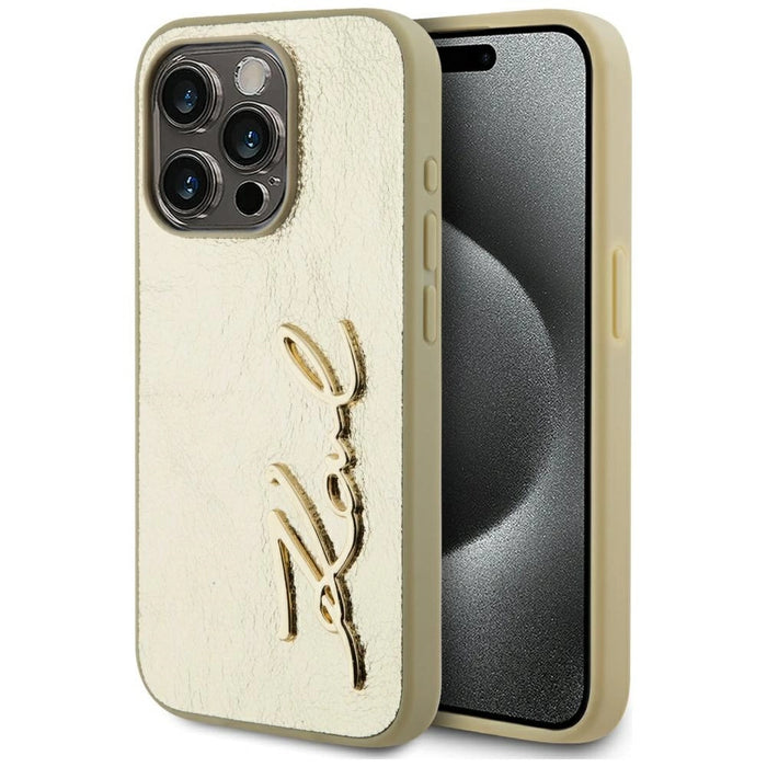 Karl Lagerfeld Wrinkled Metal Signature iPhone 15 Pro Case - Gold