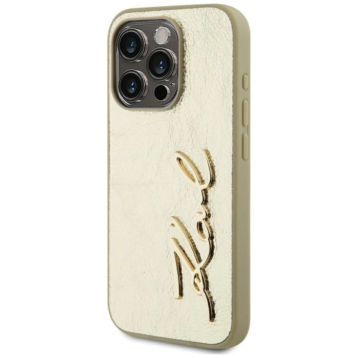 Karl Lagerfeld Wrinkled Metal Signature iPhone 15 Pro Case - Gold