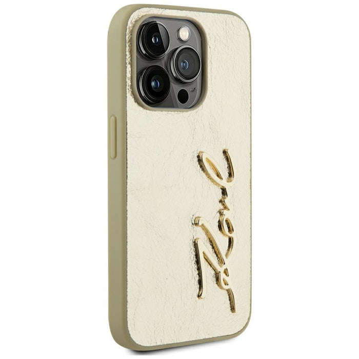 Karl Lagerfeld Wrinkled Metal Signature iPhone 15 Pro Case - Gold