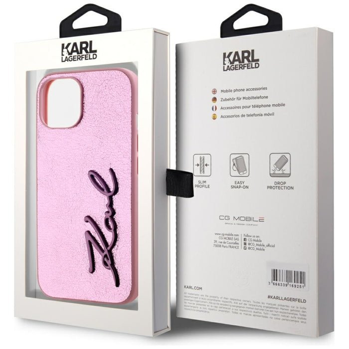 Karl Lagerfeld Wrinkled Metal Signature iPhone 15 Case - Pink