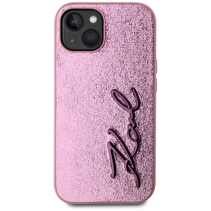 Karl Lagerfeld Wrinkled Metal Signature iPhone 15 Case - Pink