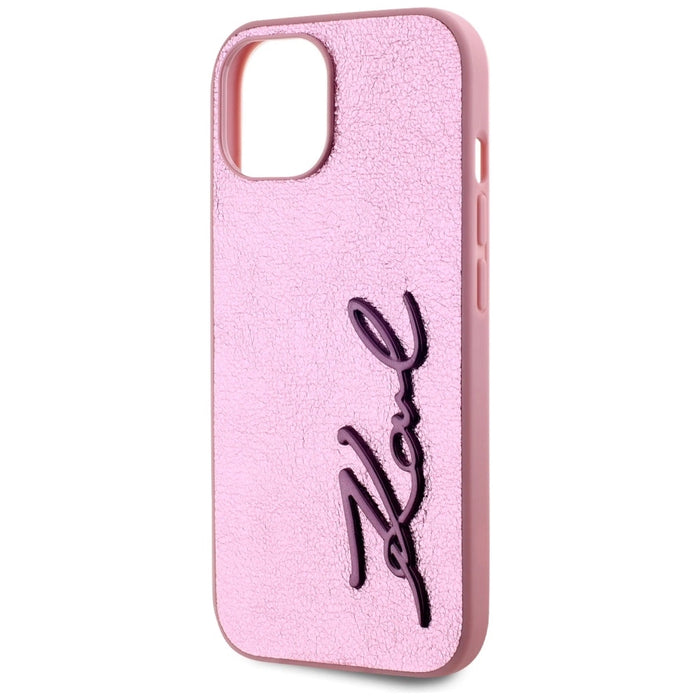 Karl Lagerfeld Wrinkled Metal Signature iPhone 15 Case - Pink
