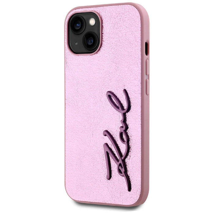 Karl Lagerfeld Wrinkled Metal Signature iPhone 15 Case - Pink