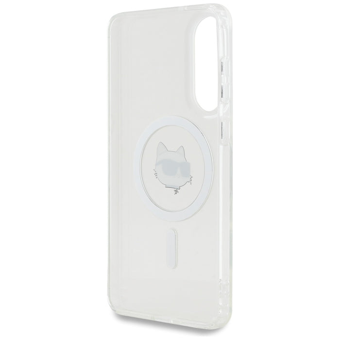 Karl Lagerfeld Button Choupette Head Printed Logo MagSafe Case for Samsung Galaxy S25 Edge - White