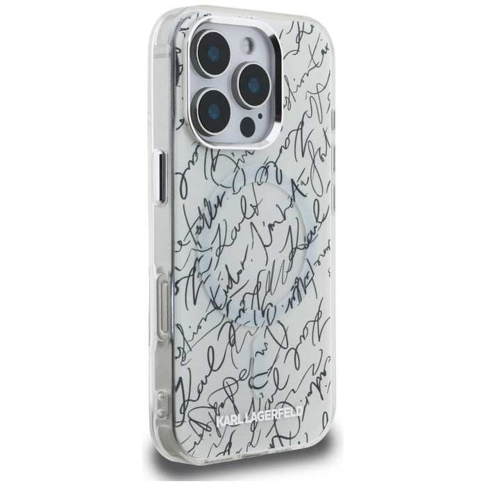 Karl Lagerfeld IML Karl Script Pattern MagSafe Case for iPhone 16 Pro - White