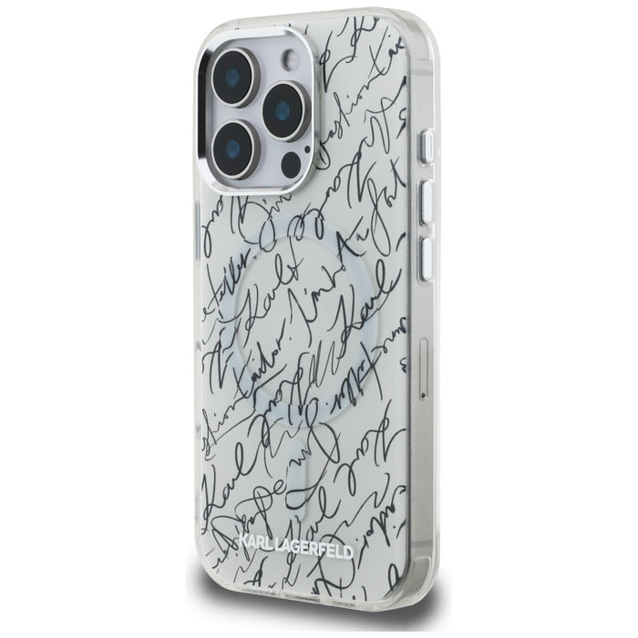 Karl Lagerfeld IML Karl Script Pattern MagSafe Case for iPhone 16 Pro - White