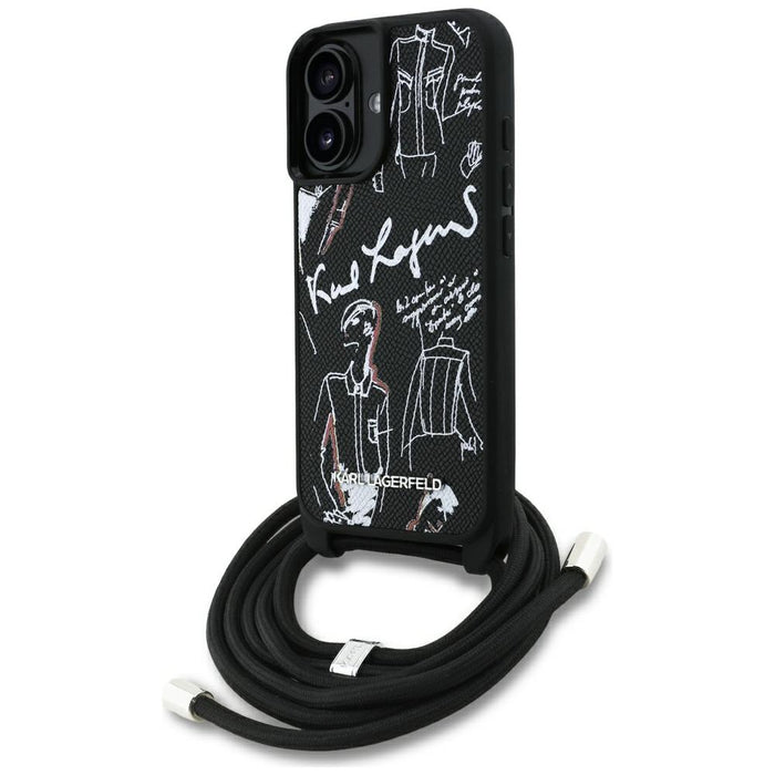 Karl Lagerfeld Crossbody Grained Pattern &amp; Logo Case for iPhone 16 - Black