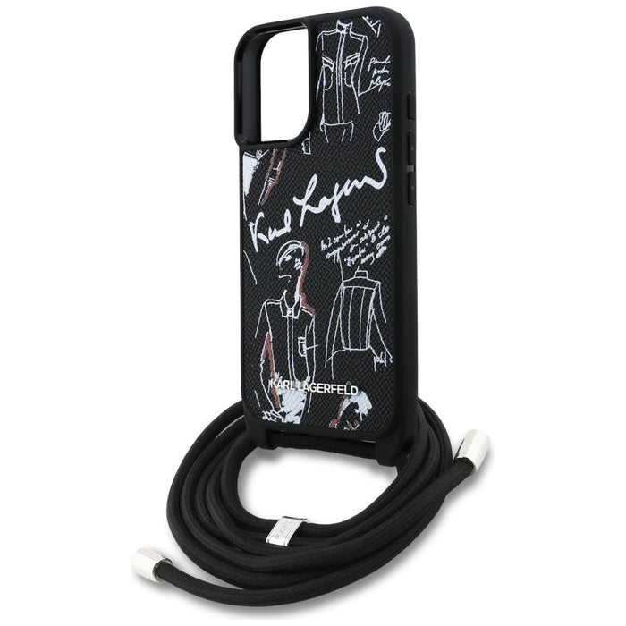 Karl Lagerfeld Crossbody Grained Pattern &amp; Logo Case for iPhone 16 - Black