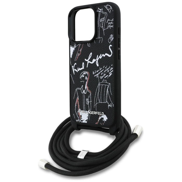 Karl Lagerfeld Crossbody Grained Pattern &amp; Logo Case for iPhone 16 Pro - Black