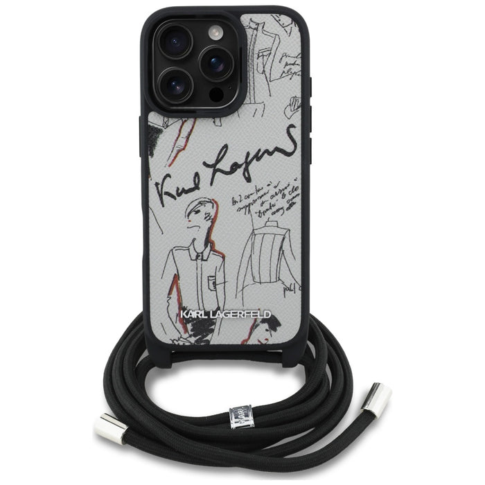 Karl Lagerfeld Crossbody Grained Pattern &amp; Logo Case for iPhone 16 Pro Max - Gray