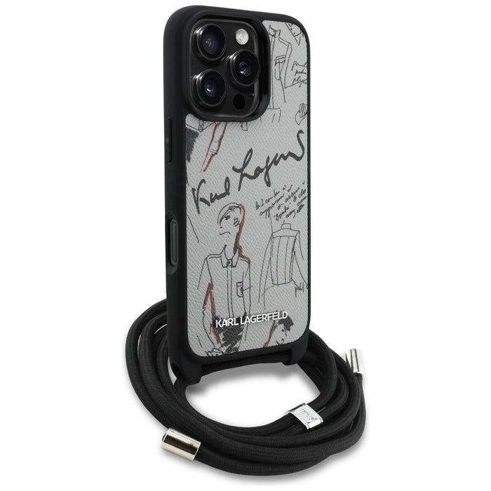 Karl Lagerfeld Crossbody Grained Pattern &amp; Logo Case for iPhone 16 Pro - Gray