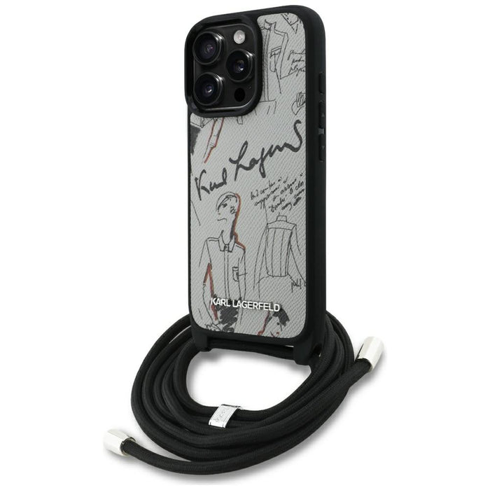Karl Lagerfeld Crossbody Grained Pattern &amp; Logo Case for iPhone 16 Pro - Gray