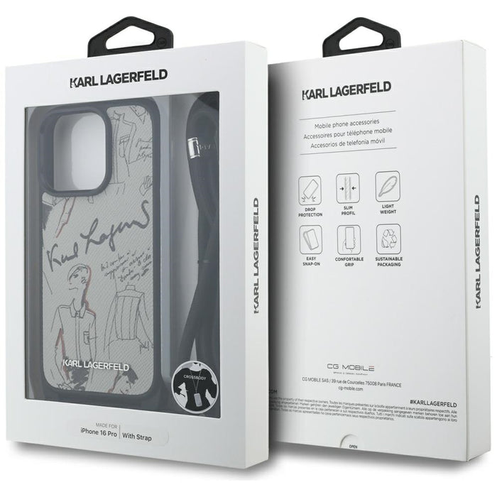 Karl Lagerfeld Crossbody Grained Pattern &amp; Logo Case for iPhone 16 Pro - Gray