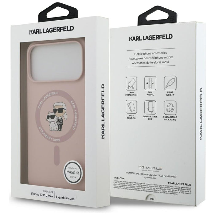 Karl Lagerfeld Silicone Karl&amp;Choupette Ring MagSafe Case for iPhone 17 Pro Max - Pink
