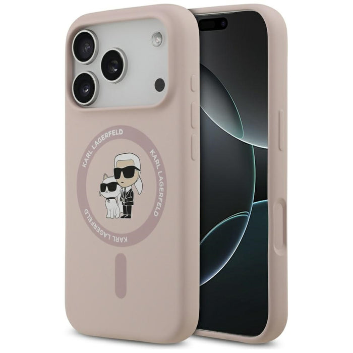 Karl Lagerfeld Silicone Karl&amp;Choupette Ring MagSafe Case for iPhone 17 Pro - Pink