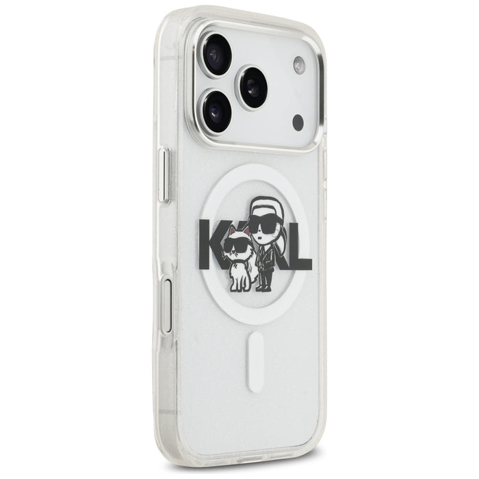 Karl Lagerfeld IML Glitter Karl &amp; Choupette Sketch Logo MagSafe Case for iPhone 17 Pro - Clear