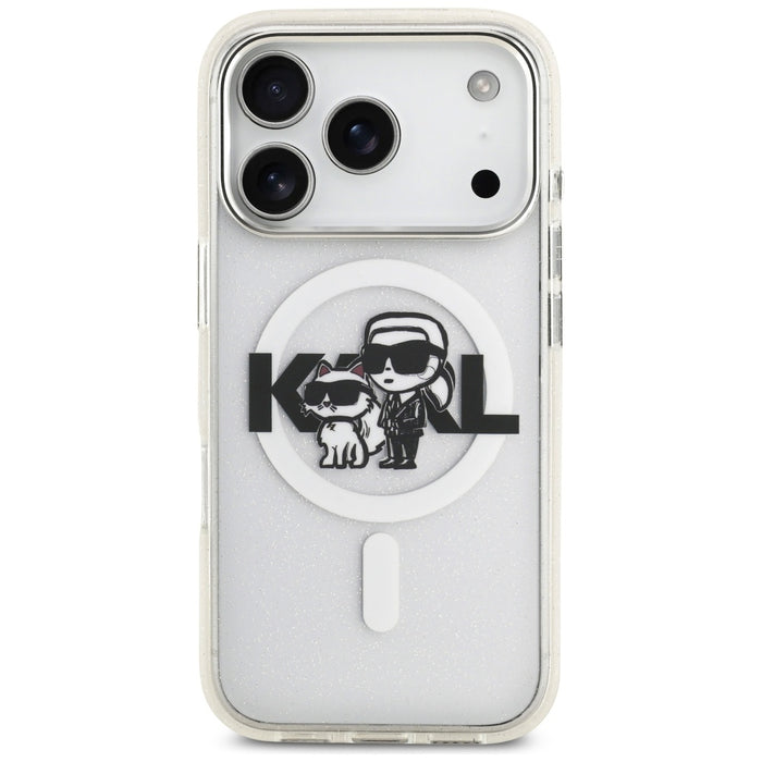 Karl Lagerfeld IML Glitter Karl &amp; Choupette Sketch Logo MagSafe Case for iPhone 17 Pro - Clear
