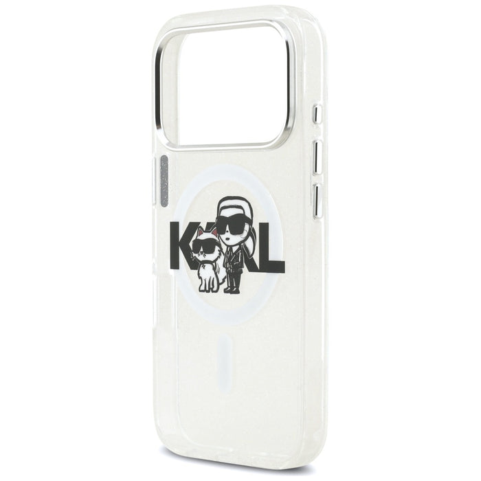 Karl Lagerfeld IML Glitter Karl &amp; Choupette Sketch Logo MagSafe Case for iPhone 17 Pro - Clear