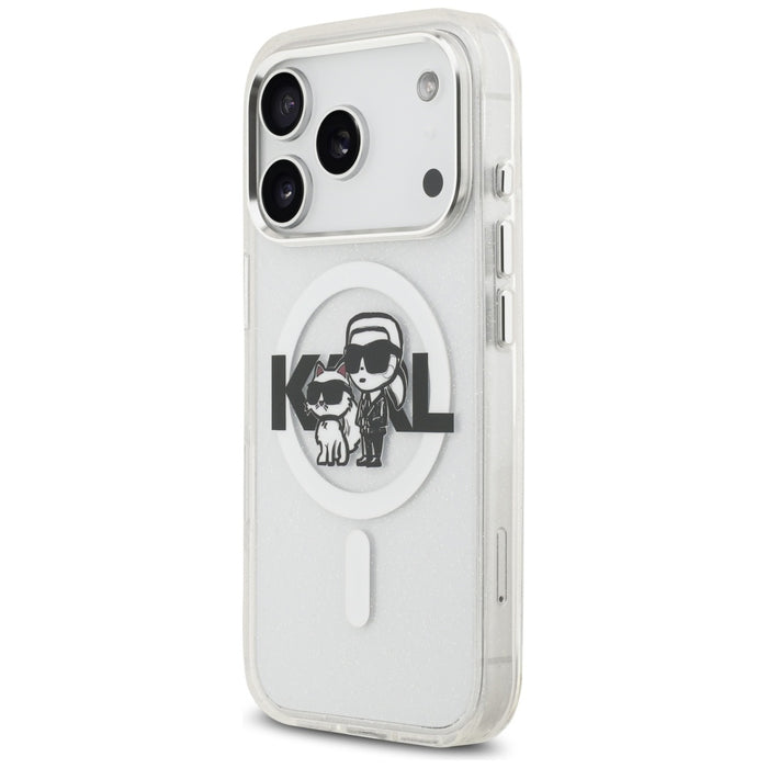 Karl Lagerfeld IML Glitter Karl &amp; Choupette Sketch Logo MagSafe Case for iPhone 17 Pro - Clear