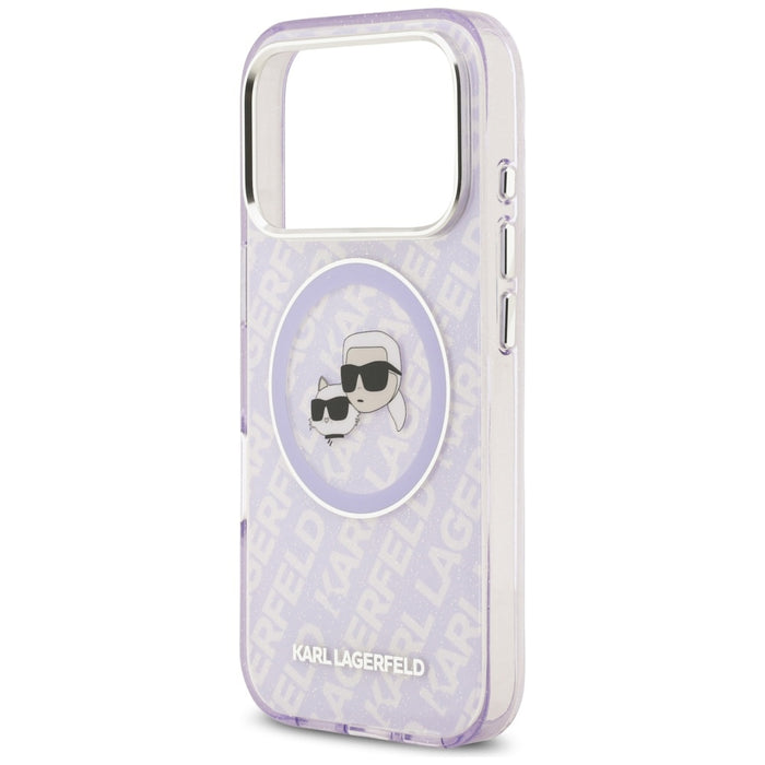 Karl Lagerfeld IML Glitter Karl &amp; Choupette Heads Logo MagSafe Case for iPhone 17 Pro - Purple