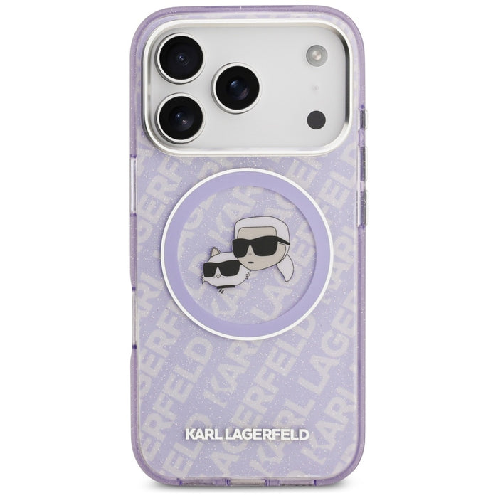 Karl Lagerfeld IML Glitter Karl &amp; Choupette Heads Logo MagSafe Case for iPhone 17 Pro - Purple