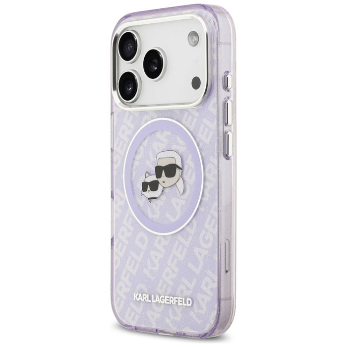 Karl Lagerfeld IML Glitter Karl &amp; Choupette Heads Logo MagSafe Case for iPhone 17 Pro - Purple
