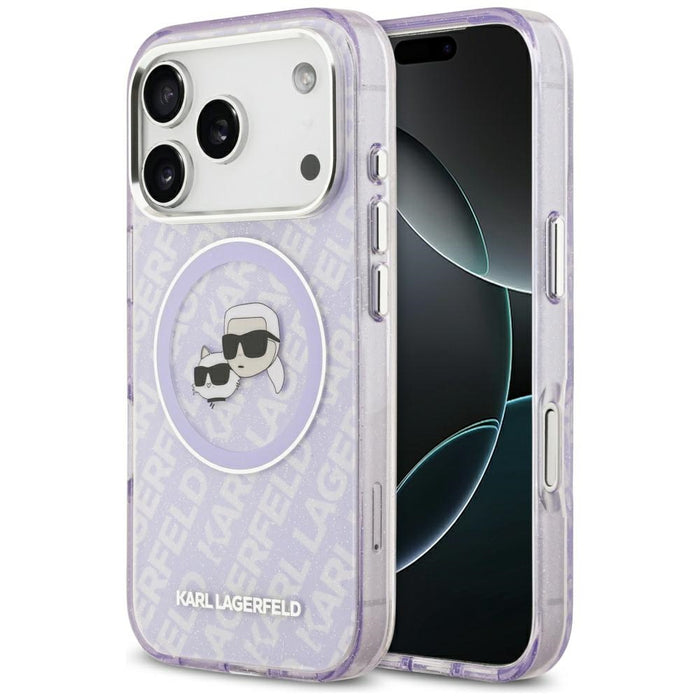Karl Lagerfeld IML Glitter Karl &amp; Choupette Heads Logo MagSafe Case for iPhone 17 Pro - Purple
