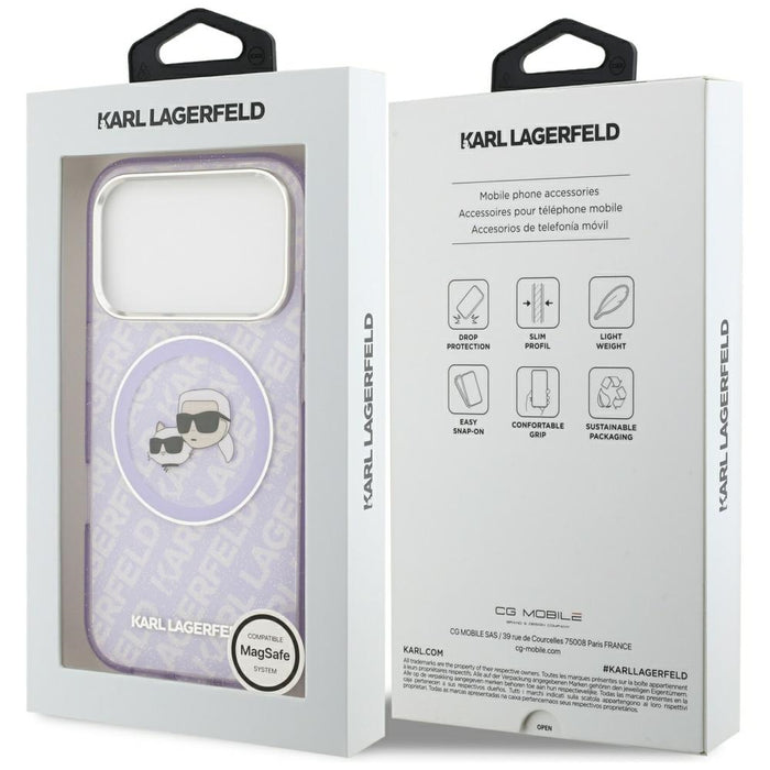 Karl Lagerfeld IML Glitter Karl &amp; Choupette Heads Logo MagSafe Case for iPhone 17 Pro - Purple