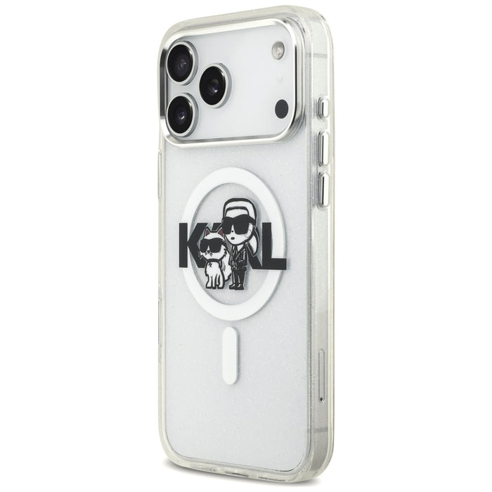 Karl Lagerfeld IML Glitter Karl &amp; Choupette Sketch Logo MagSafe Case for iPhone 17 Pro Max - Clear