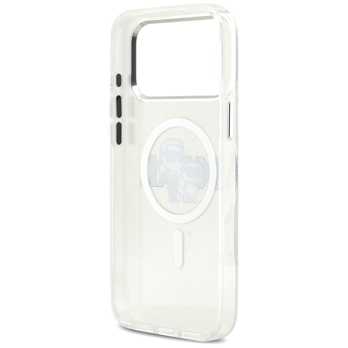 Karl Lagerfeld IML Glitter Karl &amp; Choupette Sketch Logo MagSafe Case for iPhone 17 Pro Max - Clear