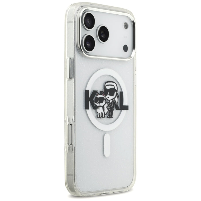 Karl Lagerfeld IML Glitter Karl &amp; Choupette Sketch Logo MagSafe Case for iPhone 17 Pro Max - Clear