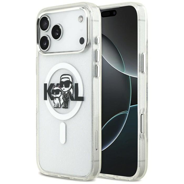 Karl Lagerfeld IML Glitter Karl &amp; Choupette Sketch Logo MagSafe Case for iPhone 17 Pro Max - Clear