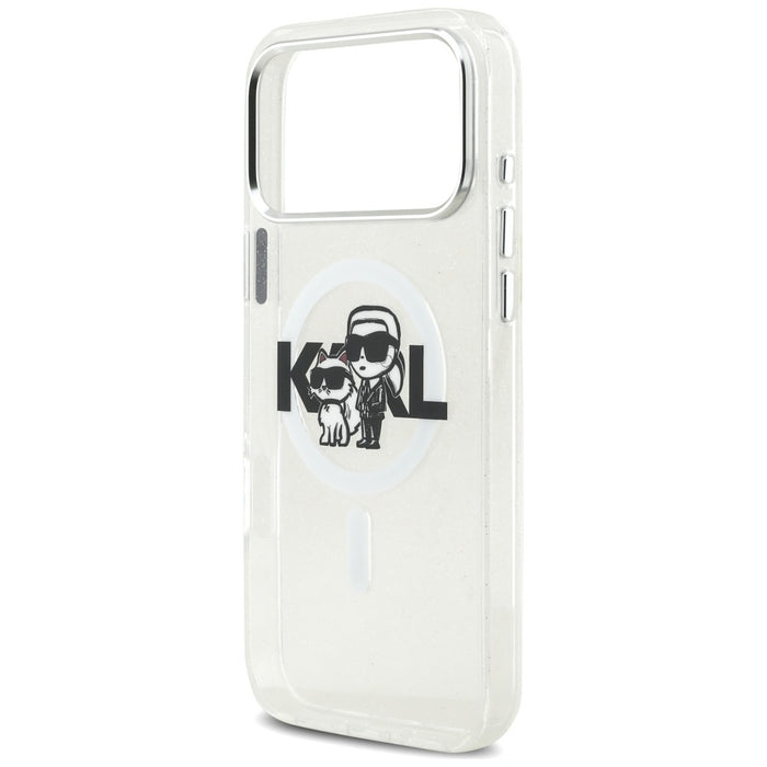 Karl Lagerfeld IML Glitter Karl &amp; Choupette Sketch Logo MagSafe Case for iPhone 17 Pro Max - Clear