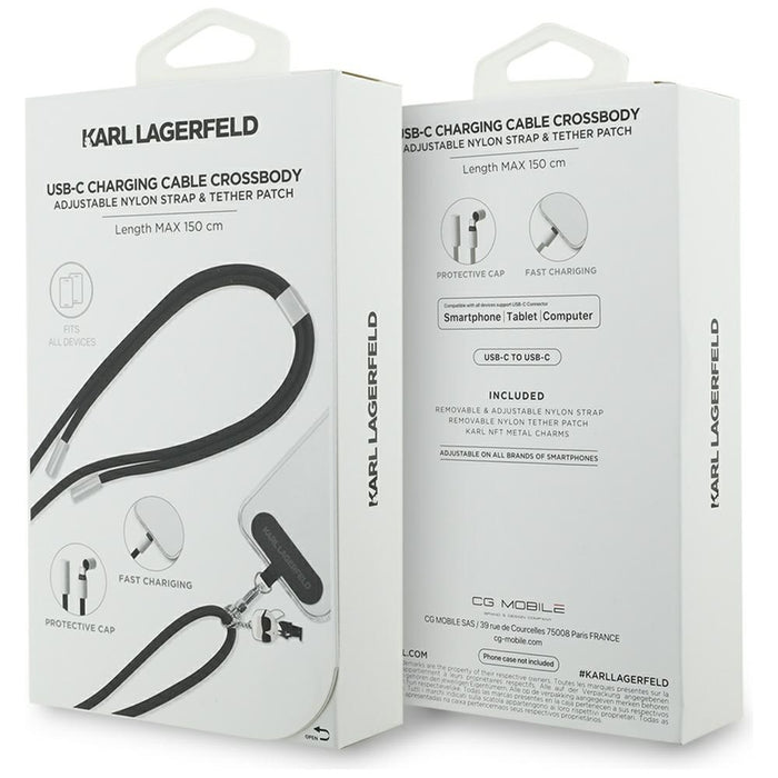 Karl Lagerfeld CBDY Ikonik Charm USB-C Cable / USB-C Lanyard - Black