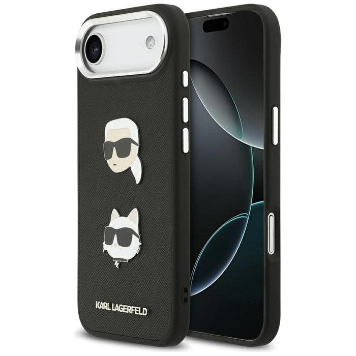 Karl Lagerfeld FW Grained Karl & Choupette Heads Pins & Logo iPhone Air Case - Black