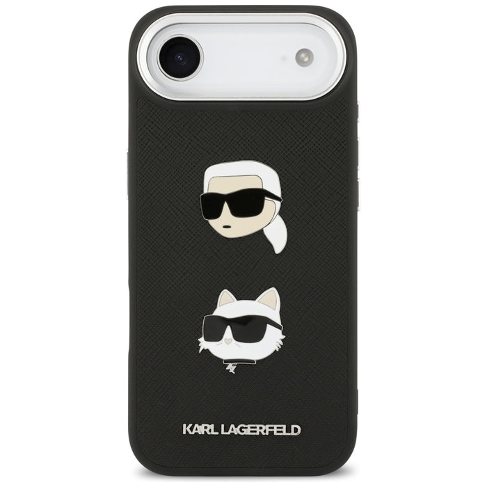 Karl Lagerfeld FW Grained Karl &amp; Choupette Heads Pins &amp; Logo iPhone Air Case - Black